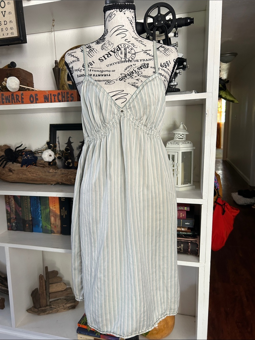 Victoria's Secret Light Blue and White Striped Chemise